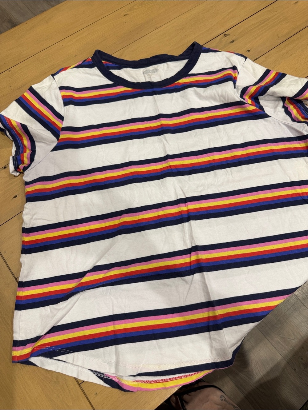 Woman’s White Multi-Stripe Short Sleeve Tee